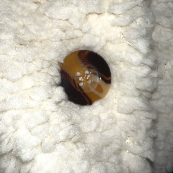 Size L Ivory BOHO lapel collar button front faux pockets lined plush Teddy coat - Picture 10 of 16